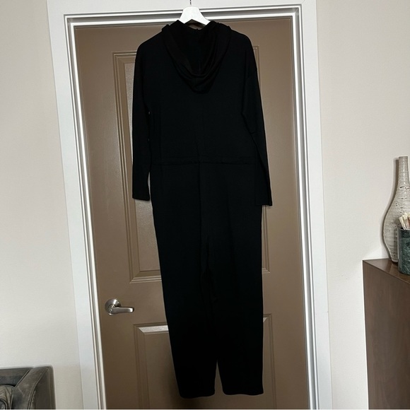 Eileen Fisher Cozy Brushed Terry Hooded Jumpsuit Black - Picture 9 of 14